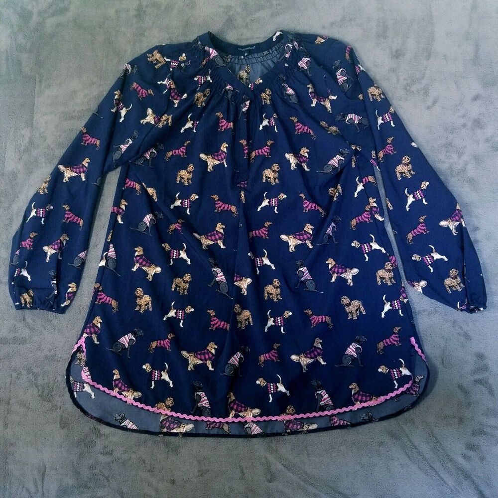 Simply Southern Blouse Size XL Navy Long Sleeve DOGS IN SWEATERS Print Elastic